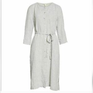 NWT Eileen Fisher 100% Organic Cotton Button Up Ladies Metallic Grey Dress P/M